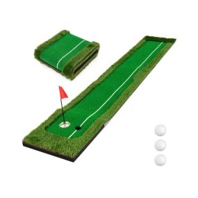 Alfombrilla de golf con 3 bolas de goma base de acero inoxidable con bandera 300 x 50 cm verde