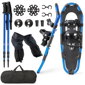 Juego de raquetas de nieve 4 en 1 con bolsa de transporte y bastones, 53 x 21 cm, azul