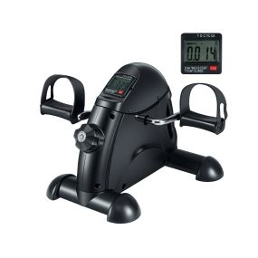 Mini bicicleta estática portátil para brazos y piernas con pantalla LCD negra bajo escritorio