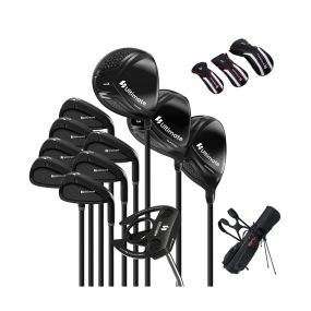Juego completo de palos de golf y bolsa para hombre portátil con soporte driver #1 460CC fairway #3 híbrido #4 y 3 negro