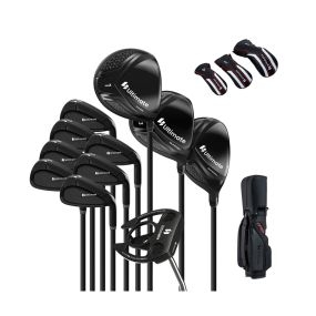 Juego completo de palos de golf y bolsa para hombre portátil ligera negro Driver #1 460CC Fairway #3 Híbrido #4 y 3 fundas