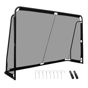 Portería de fútbol 300x200 cm con red PE impermeable, estructura metálica, 8 estacas y bloqueo por botón para entrenamiento en patio negro