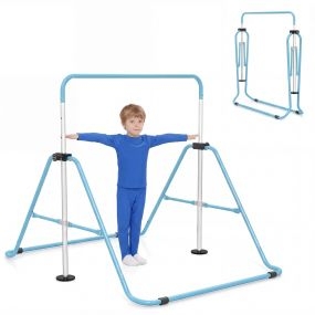 Barra de gimnasia infantil plegable ajustable con base antideslizante azul para 3-12 años