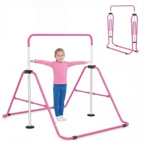 Barra de gimnasia infantil plegable, altura ajustable, base antideslizante, rosa, 3-12 años