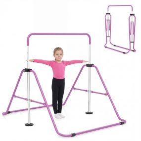 Barra de gimnasia infantil plegable ajustable con base antideslizante morada para 3-12 años
