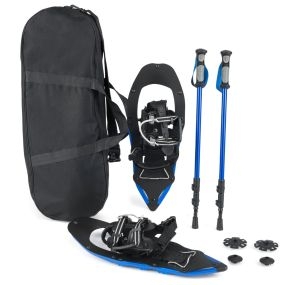 Raquetas de nieve 54 cm con bastones de senderismo, aluminio, azul, fijación ajustable acolchada