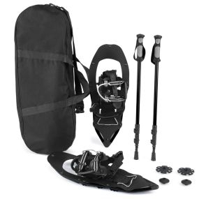 Kit ligero de raquetas de nieve de aluminio 54 cm con bastones de senderismo, fijación ajustable y acolchado negro