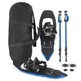 Kit ligero de raquetas de nieve de aluminio 63 cm con bastones, fijación ajustable y acolchado azul