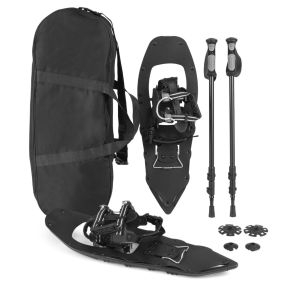 Kit ligero de raquetas de nieve de aluminio 63 cm con bastones de senderismo y fijación ajustable negra