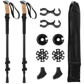 Bastones de trekking de aluminio retráctiles para senderismo con empuñaduras de EVA y corcho natural, bloqueo negro