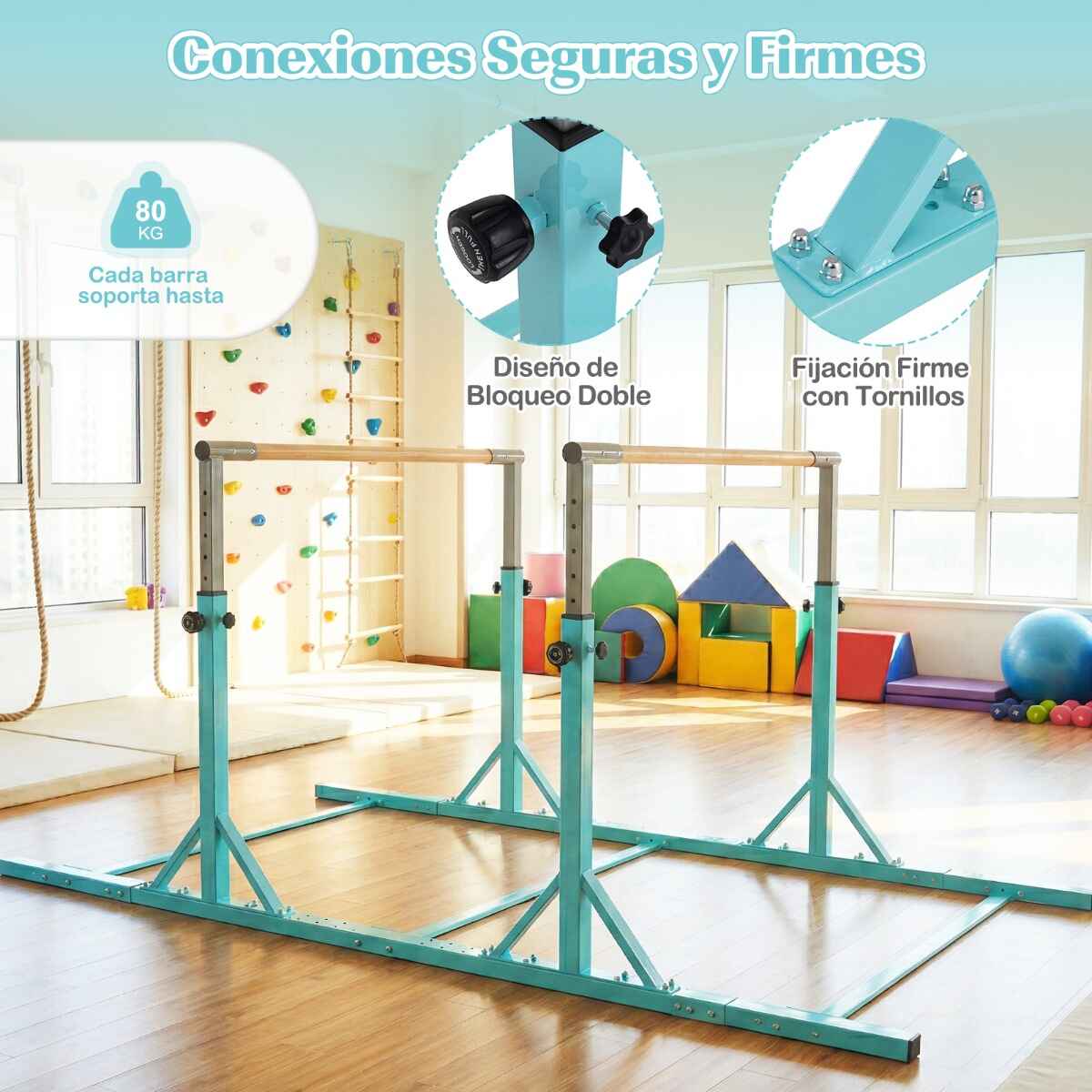 Barras paralelas infantiles dobles ajustables 13 niveles altura 6 ancho verde interior exterior