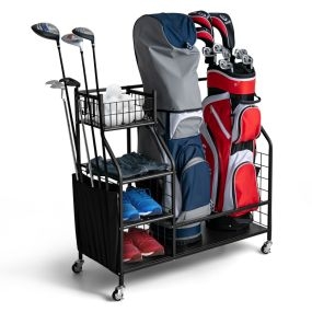 Estante de almacenamiento para bolsa de golf con ruedas universales bloqueables 95 x 40 x 94 cm