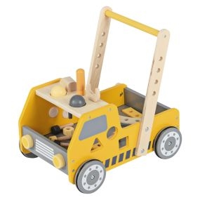 Andador de madera 2 en 1 para bebés y niños pequeños con velocidad ajustable y almacenamiento amarillo
