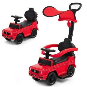 Coche correpasillos 3 en 1 para niños rojo con toldo ajustable, manija y barandilla
