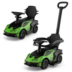 Coche de paseo 3 en 1 Lamborghini para niños pequeños con sonidos de bocina y motor verde