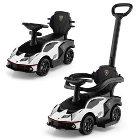 Coche de paseo 3 en 1 para niños 12-36 meses Lamborghini blanco con asa de empuje y barandilla