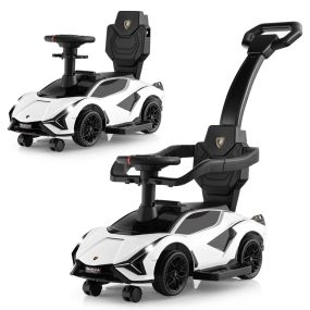 Coche de empuje 3 en 1 con barandillas y manillar desmontables, música y faros, blanco