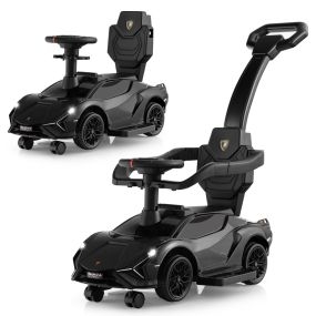 Coche de empuje 3 en 1 con barandillas y manillar desmontables, música y faros, negro
