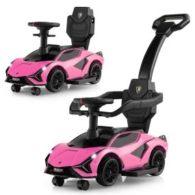 Coche de empuje 3 en 1 con barandillas y manillar desmontables, música y faros, rosa