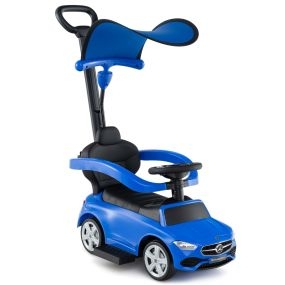 Coche deslizante 3 en 1 para niños con barra de empuje, capota ajustable, pedal y bocina, azul marino