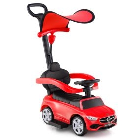 Coche deslizante 3 en 1 para niños con barra de empuje, capota ajustable, pedal y bocina rojo