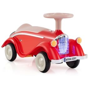 Juguete para montar coche clásico deslizante con volante, bocina, luz LED y almacenamiento, rojo