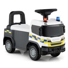 Coche para niños para empujar de bomberos con volante, luces, sirenas, claxon y música, blanco