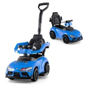 Coche correpasillos 3 en 1 para bebés con sonido y música azul, carga 20 kg, 1,5-5 años