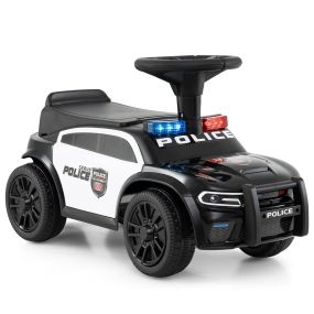 Coche policía deslizante para bebé 18+ meses con luces, música, sirena y almacenamiento bajo asiento negro