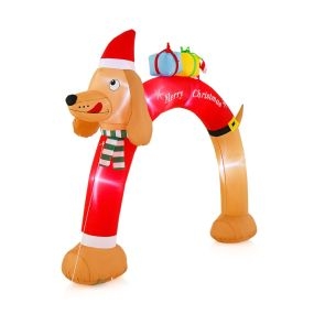 Arco inflable de Navidad en forma de teckel de 242 cm con LED, ventilador, cuerdas y estacas multicolor