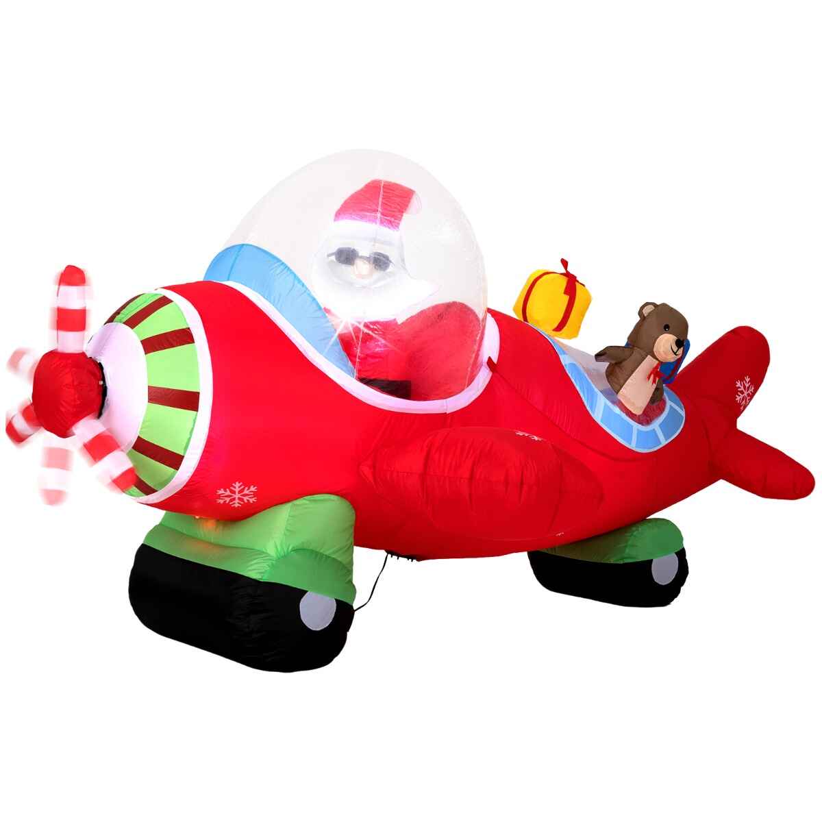 Avión inflable navideño con luces LED y cajas de regalo 220 cm