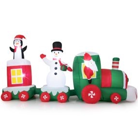 Tren inflable navideño con muñeco de nieve, pingüino, caja de regalo y luces LED, 350 cm