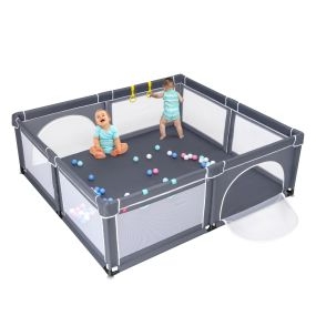 Parque infantil portátil con cercas de seguridad gris oscuro 206 x 185,5 x 68 cm