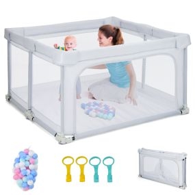 Parque de juegos para bebé plegable portátil con suelo, bloqueo y ventosas antideslizantes, 124x124x70 cm, gris claro