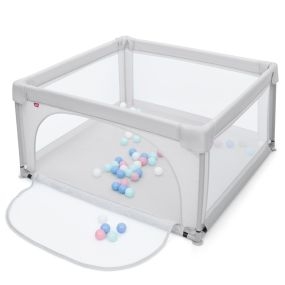Parque infantil portátil con cercas de seguridad y 50 pelotas gris 126 x 126 x 68 cm