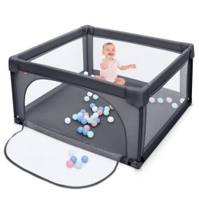Parque infantil portátil con cercas de seguridad y 50 pelotas 126 x 126 x 68 cm gris oscuro