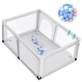 Parque infantil portátil con cerca de red transpirable y cremallera 120 x 190 x 69 cm gris claro