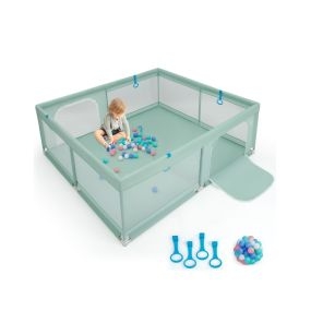 Parque de juegos para bebés con malla transpirable, pelotas y base antideslizante 200 x 180 x 68 cm verde