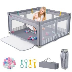 Parque infantil bebé con 50 bolas oceánicas y 4 agarraderas gris oscuro 127 x 127 x 72,5 cm