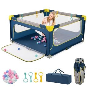 Parque infantil grande para bebé 150 x 150 cm plegable con puerta de cremallera 50 pelotas oceánicas azul