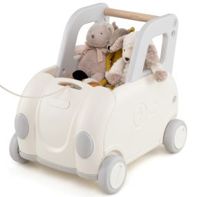 Carrito de empuje para niños forma de coche con cuerda de remolque asiento abatible blanco 59 x 44 x 53 cm
