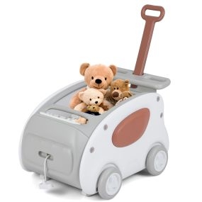 Andador para bebés 2 en 1 cochecito para empujar y tirar con ruedas asiento plegable y cinturón de seguridad gris