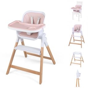 Trona convertible 4 en 1 con reposapiés reversible, bandeja ajustable y arnés 5 puntos, rosa