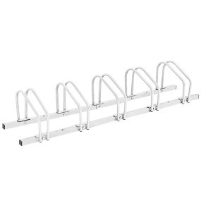 Aparcabici para 5 Bicicletas Portabicicletas para Bici Soporte para Bici para Casa Jardín Garaje Parque 150 x 32,5 x 26 cm Plata