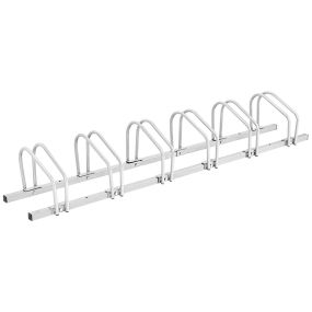 Aparcabicicletas para 6 bicicletas de acero plata 180 x 32,5 x 26 cm