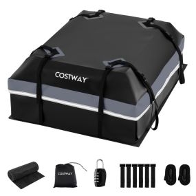 Bolsa de Techo para Coche Universal Impermeable de PVC 450L con 6 Ganchos 10 Correas Bandas Reflectantes y Bolsa Transporte Gris