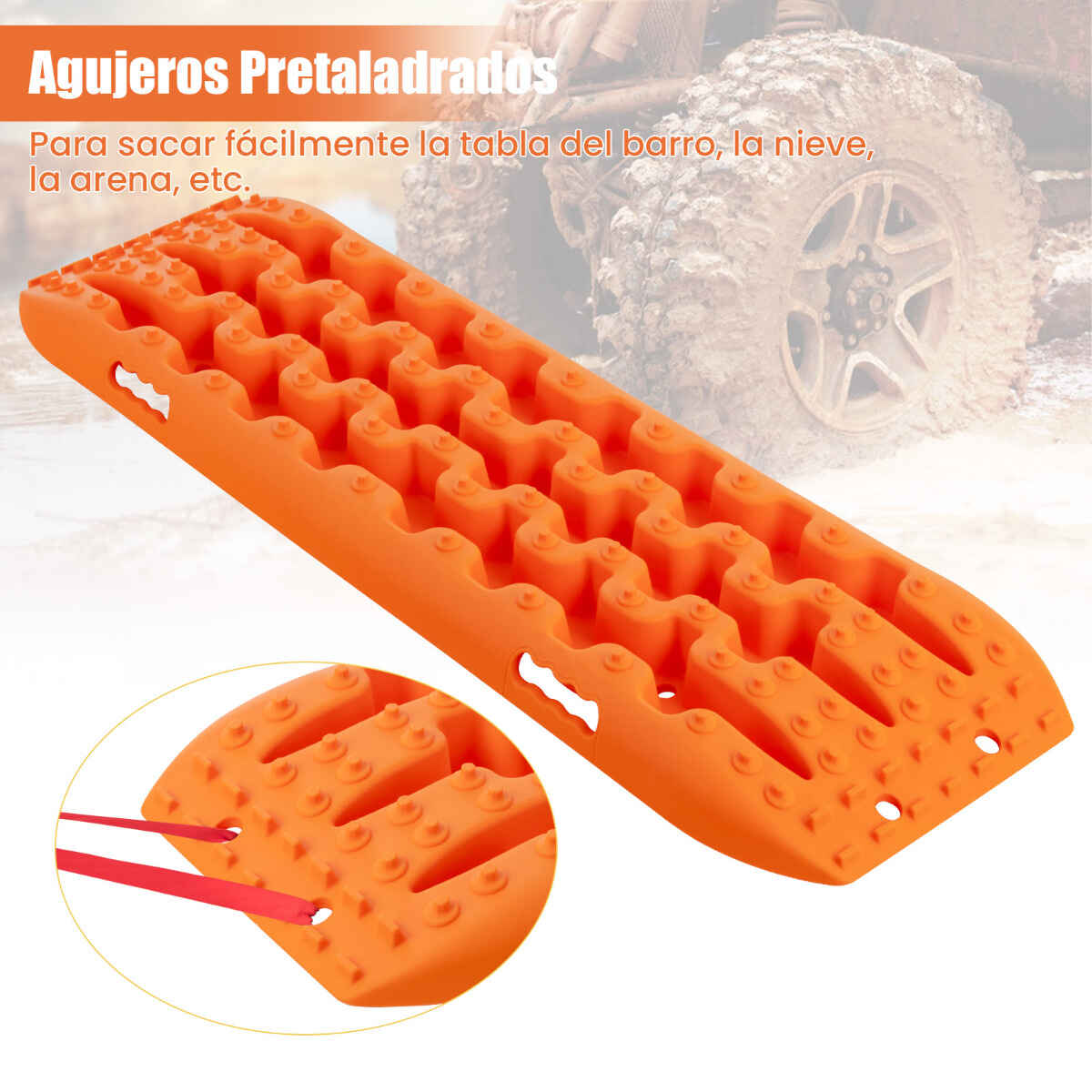 Tablas de Tracción Todoterreno Alfombrillas de Tracción 2 Piezas para Nieve Extracción y Recuperación de Vehículos 107 x 31 x 7 cm Naranja
