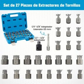 Juego de Extractores de Tornillos de 27 Piezas Kit de Eliminación de Pernos de Doble Cabeza con Accionamiento de 3/8'' Removedor Azul