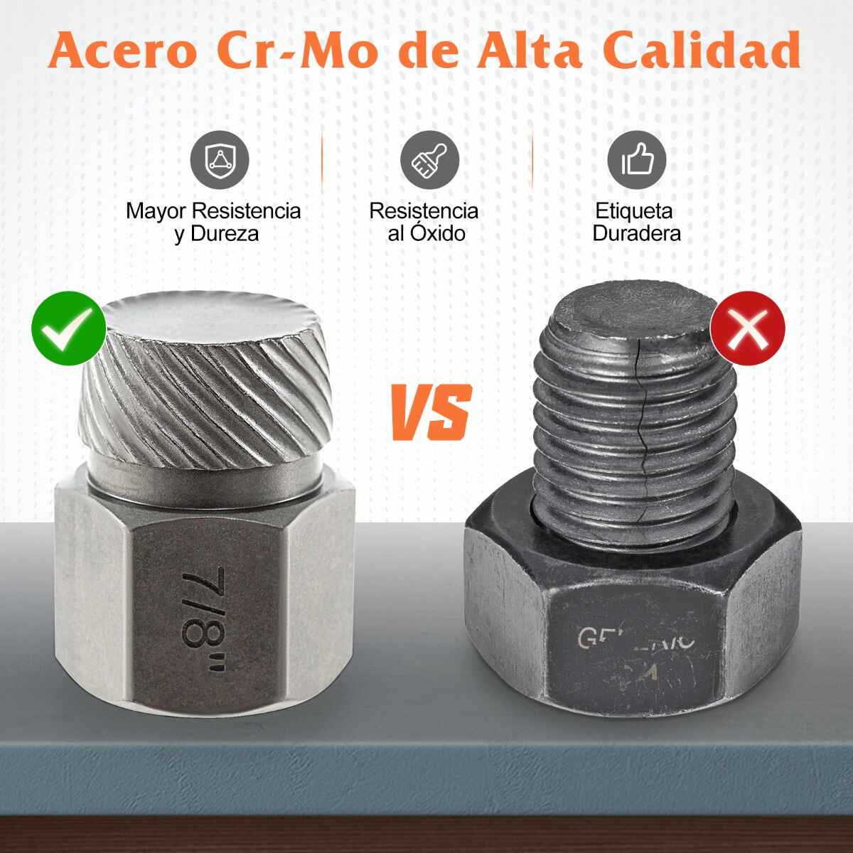 Juego de Extractores de Tornillos de 27 Piezas Kit de Eliminación de Pernos de Doble Cabeza con Accionamiento de 3/8'' Removedor Naranja
