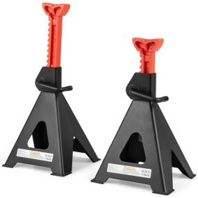 Gatos de Coche Juego de 2 Par de 12 Toneladas con Bloqueo de Manija y Altura Ajustable Herramientas Automotrices Rojo y Negro